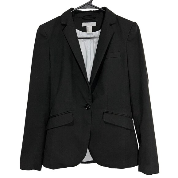 H&M Blazer Size 4 Womens Black Single Button Closure Long Sleeve Jacket - Picture 1 of 11